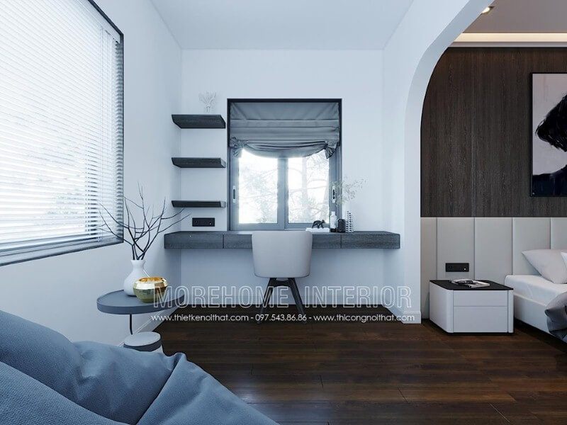 Tường sơn trắng là lựa chọn hữu ích giúp tăng sự tập trung tối đa trong thiết kế phòng làm việc của bạn.