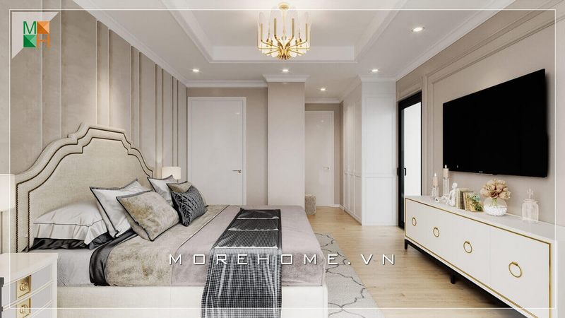 Chiêm ngưỡng mẫu giường ngủ tân cổ điển đẳng cấp là điểm nhấn quan trọng và sáng nhất không gian phòng ngủ.